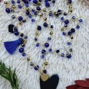 Kit collana uncinetto con cuore obliquo Blu Notte