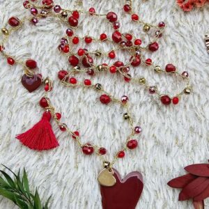 Kit collana uncinetto con cuore obliquo Bordeaux